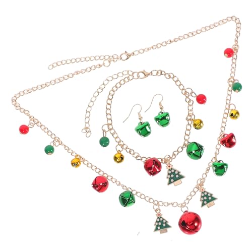 DEARMAMY Weihnachtliches Schmuckset Damen Glockenanhänger Halskette Armband Ohrringe Leichtes Hautfreundliches Design Festliche Accessoires für Weihnachtsfeiern und Alltag von DEARMAMY