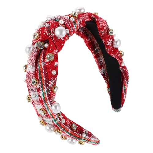 DEARMAMY Weihnachtliches Vintage Stirnband mit Knoten und Imitationsperlen Breites Modisches Haarband für Damen und Mädchen Langlebiges Trendiges Accessoire für Festliche Partys und Alltag von DEARMAMY