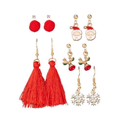 DEARMAMY Weihnachts Ohrringe Damen Party Ohrschmuck mit Weihnachtsmann Schneeflocken Rot Hautfreundlich Festlich für Weihnachten Geburtstage Kostümpartys Familienfeiern von DEARMAMY