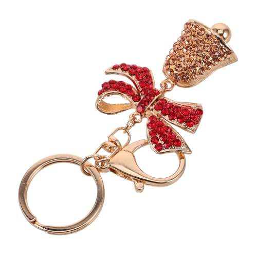DEARMAMY Rhinestone Bow Schlüsselanhänger Mit Glockenornament Roter Schleifen-schlüsselring Für Weihnachten Süßer Taschenanhänger Für Handtaschen Und Rucksäcke Festlicher Begleiter von DEARMAMY