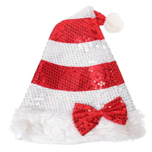 DEARMAMY Weihnachtshut Mit Pailletten Und üsch Für Damen Und Herren Rote Nikolausmütze Im Patchwork Stil Für Weihnachtsfeiern Festliche Anlässe Und Kostüme von DEARMAMY