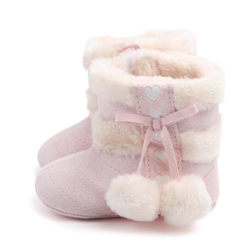 DEARMAMY Winter Prewalker Schuhe mit Schleifenmotiv Warme Rutschfeste Krabbelschuhe für Kleinkinder Atmungsaktive Leichte Lauflernschuhe in Hellrosa von DEARMAMY