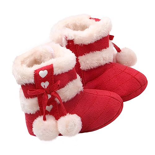 DEARMAMY Winterliche Erstlingsschuhe aus Atmungsaktivem Baumwollstoff mit Schleifendekor Warme Lauflernschuhe für Neugeborene Jungen und Mädchen Weiche Prewalker in Leuchtendem Rot von DEARMAMY