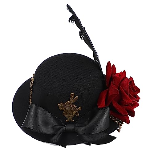 DEARMAMY Zylinder Hut Haarnadel Gothic-Blumen-Haarspangen Haarzubehör Cosplay Haarschmuck Halloween Kopfschmuck Halloween Kopfbedeckung adle Halloween-Kopfschmuck Hut Haarspange Stoff Black von DEARMAMY