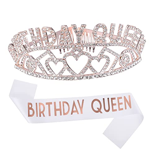 DEARMAMY geburtstagskrone schwarze Krone Stirnband für Mädchen glänzende Party-Tiara Krone für Mädchen Königin Geburtstag Tiara Krone Geburtstagsschärpe Party Schärpe Legierung von DEARMAMY
