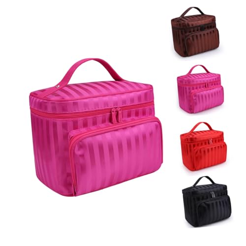 DEARMAMY wasserdichte Große Kosmetiktasche Mit Reißverschluss Organizer Im Koreanischen Streifen Design Rot Für Damen Für Make Up Und Pflegeprodukte Große Kapazität von DEARMAMY