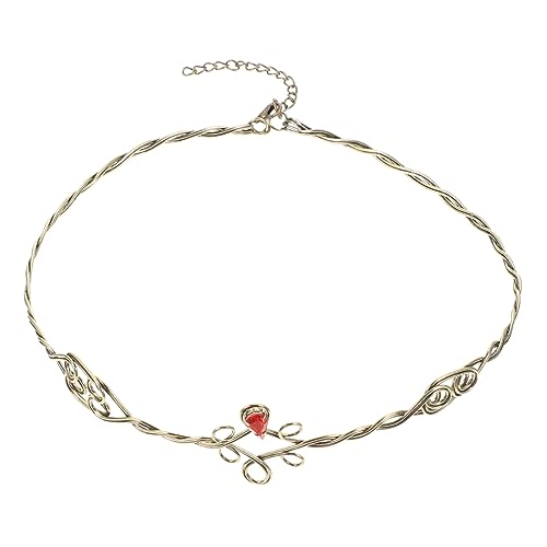 Drahtgeflochtenes Stirnband Halskette Haarnadel Haarschmuck Für Damen Gothic Spitzenstirnband Bands Frauen Stirnbandhalter Namenskette Menschlich Zubehör Glocke Stifte Rot Metall DEARMAMY von DEARMAMY