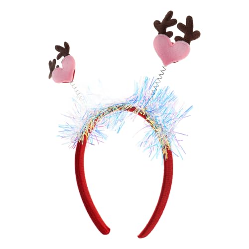 DEARMAMY Weihnachts Haarreif Mit Herz Und Elchgeweih Glitzernder Headband Für Partys Und Feiertage Accessoire Für Weihnachten Silvester Und Valentinstag von DEARMAMY