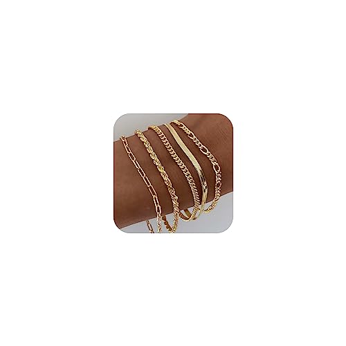 DEARMAY Gold-Armbänder für Damen, wasserdicht, 14 Karat Echtgold, Schmuck-Sets für Frauen, trendig, dünn, zierlich, stapelbar, kubanische Glieder, Büroklammer, Armband, Packung, Mode-Accessoires DEARMAY Gold-Armbänder für Damen, wasserdicht, 14 Karat Echtgold, Schmuck-Sets für Frauen, trendig, dünn, zierlich, stapelbar, kubanische Glieder, Büroklammer, Armband, Packung, Mode-Accessoires von DEARMAY