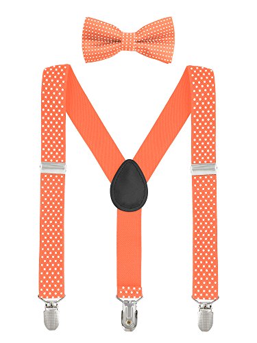 Baby Kinder Hosenträger mit Fliege Punkte Elastisch Gürtel 3 Clips Y-Form Jungen Mädchen Hosen Röcke Tutu Shorts Suspender - Orange von DEBAIJIA