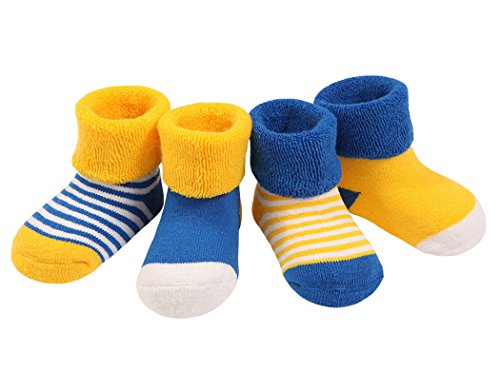 DEBAIJIA 4 Paare Baby Mädchen Socken Lieblich Herbst Winter Weich Baumwolle Bunt 0-6 Monate - Gelb/Blau von DEBAIJIA