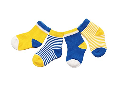 DEBAIJIA 4 Paare Babysocken Baumwolle 6-12 Monate Mädchen Junge Lieblich Socken Dünn Weich Bunt - Gelb/Blau von DEBAIJIA
