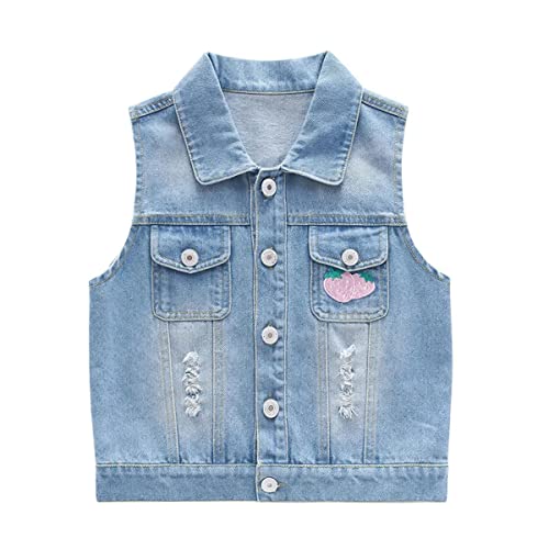 DEBAIJIA Baby Jeansjacke Weste Jungen Kinder Jeansweste Ärmelloser Mantel Mädchen Kleidung Herbst Frühling Beiläufige (01-Blau-140) von DEBAIJIA