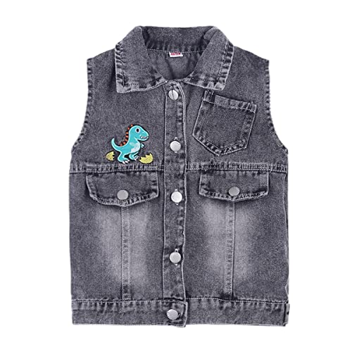 DEBAIJIA Baby Jeansjacke Weste Jungen Kinder Jeansweste Mädchen Ärmelloser Mantel Kleidung Herbst Frühling Beiläufige (04-Grau-100) von DEBAIJIA