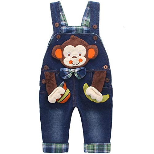 DEBAIJIA Baby Jungen Mädchen Denim Latzhose Kleinkind Hosenträger Jeans Overall AFFE mit Banane - 80 von DEBAIJIA