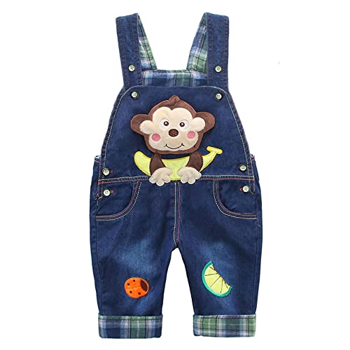 DEBAIJIA Baby Jungen Mädchen Denim Latzhose Kleinkind Hosenträger Jeans Overall AFFE mit Banane Herstellergr.100 - Deutsche Gr.98/104 von DEBAIJIA