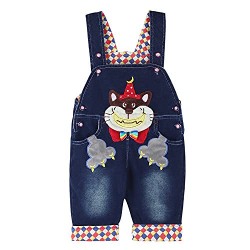 DEBAIJIA Baby Jungen Mädchen Denim Latzhose Kleinkind Hosenträger Jeans Overall Lächeln Waschbär Herstellergr.73 - Deutsche Gr.67/74 von DEBAIJIA