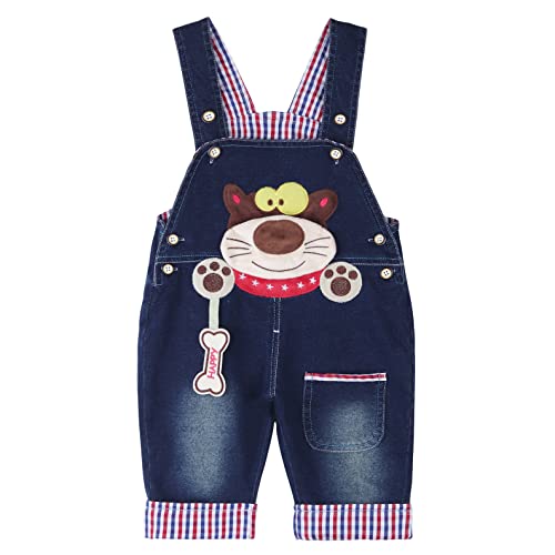 DEBAIJIA Baby Jungen Mädchen Denim Latzhose Kleinkind Hosenträger Jeans Overall Waschbär Herstellergr.73 - Deutsche Gr.68/74 von DEBAIJIA