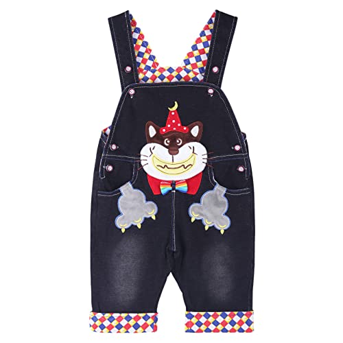 DEBAIJIA Baby Jungen Mädchen Schwarz Denim Latzhose Kleinkind Hosenträger Jeans Overall Lächeln Waschbär Herstellergr.100 - Deutsche Gr.92/100 von DEBAIJIA