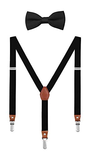 DEBAIJIA Baby Kinder Schick Hosenträger mit Fliege Etui 1-8 Jahre Jungen Mädchen Suspenders Retro 3 Clips Elastisch Gürtel Längeverstellbar - Schwarz von DEBAIJIA