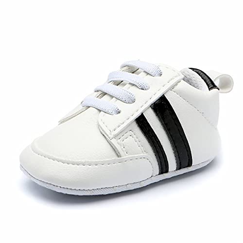 DEBAIJIA Baby Lauflernschuhe 0-18M Kinder Kleinkindschuhe Jungen Kinderschuhe Mädchen Turnschuhe rutschfeste Leichtes Atmungsaktives 20 EU Weiß Schwarz (Etikettengröße 3) von DEBAIJIA