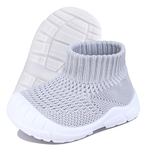 DEBAIJIA Baby Lauflernschuhe 1-4 Jahre Kinder Elastische Socken Pattern Schuhe Kleinkind Mädchen Jungen Weiche Sohle rutschfest Leicht Atmungsaktiv 18 EU Grau (Etikettengröße 13) von DEBAIJIA