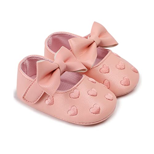 DEBAIJIA Baby Mädchen Prinzessin Schuhe 6-18 Monate Kleinkind Schöne Frühling Blume Schleife Herz Muster Weiche Sohle Rutschfeste Leder Mode Rosa 18 EU von DEBAIJIA