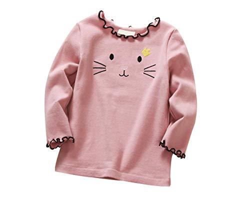 DEBAIJIA Baby Neugeborene Mädchen T-Shirts Langarm Bluse Cartoon Tops Langarmshirts Oberteile Baumwolle Warm bleiben Weich Atmungsaktiv Süß Pullover Lange Ärmel Shirt , 110 , Rosa von DEBAIJIA