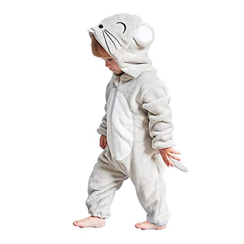 DEBAIJIA Baby Spielanzug Flanell 0-24M Tier Strampler Winter Overall mit Kapuze Jumpsuit Mädchen und Junge Süß Pyjama (Grau-70) von DEBAIJIA