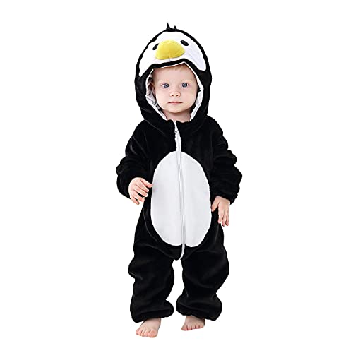 DEBAIJIA Baby Spielanzug Flanell 0-36M Winter Tier Strampler Overall mit Kapuze Süß Jumpsuit Mädchen und Junge Pyjama (Schwarz-110) von DEBAIJIA