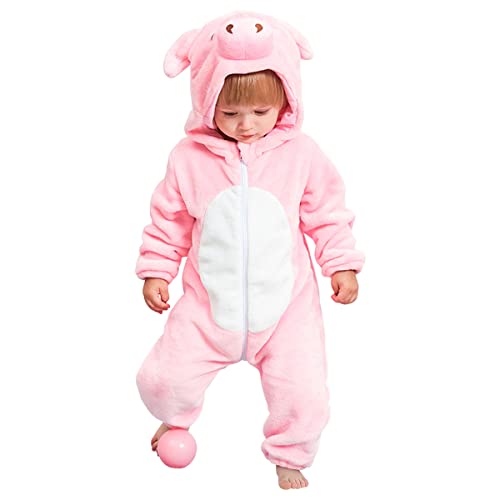 DEBAIJIA Baby Spielanzug Flanell 0-6M Tier Strampler Winter Overall mit Kapuze Warm Jumpsuit Junge und Mädchen Süß Pyjama (Rosa-70) von DEBAIJIA