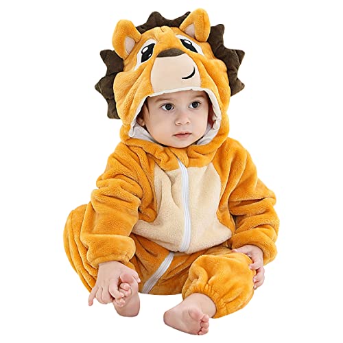 DEBAIJIA Baby Spielanzug Flanell 18-24M Tier Strampler Winter Overall mit Kapuze Warm Jumpsuit Junge und Mädchen Süß Pyjama (Gelb-100) von DEBAIJIA