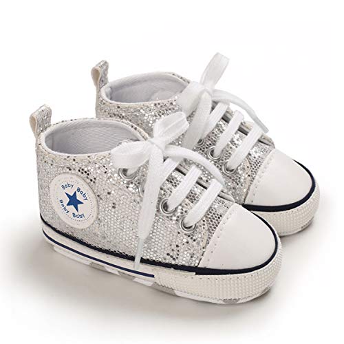 DEBAIJIA Babyschuhe Kleinkind Lauflernschuhe 6-12M Kinder Schuhe Jungen Turnschuhe Mädchen Leichtes Weiche Sohle 18 EU Silber (Etikettengröße 2) von DEBAIJIA