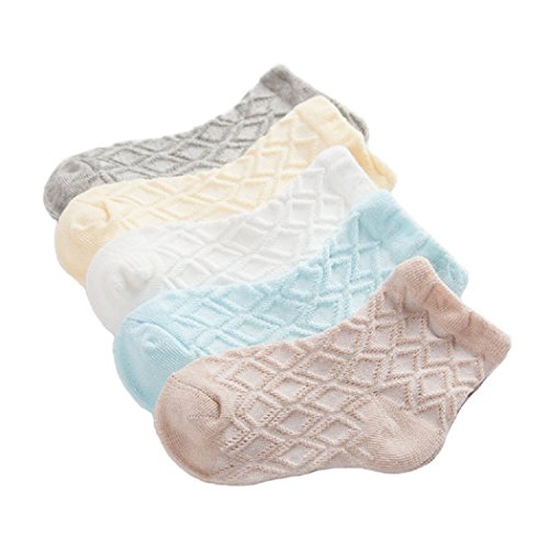 DEBAIJIA Bunt Socke Baumwolle für Baby Kinder 5 in 1 Set Jugendliche Jungen Mädchen Netzsocken Dünn Elastisch Weich Stricksocken Diamant - L von DEBAIJIA