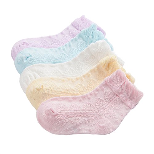 DEBAIJIA Bunt Socke Baumwolle für Baby Kinder 5 in 1 Set Jugendliche Jungen Mädchen Netzsocken Dünn Elastisch Weich Stricksocken Lotusblatt - M von DEBAIJIA