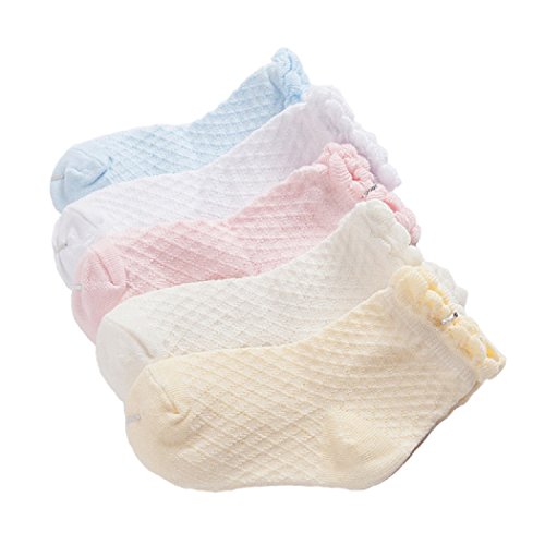Bunt Socke Baumwolle für Baby Kinder 5 in 1 Set Jugendliche Jungen Mädchen Netzsocken Dünn Elastisch Weich Stricksocken Spitze - M von DEBAIJIA