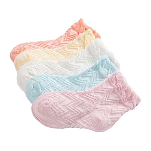 DEBAIJIA Bunt Socke Baumwolle für Baby Kinder 5 in 1 Set Jugendliche Jungen Mädchen Netzsocken Dünn Elastisch Weich Stricksocken Welle - S von DEBAIJIA