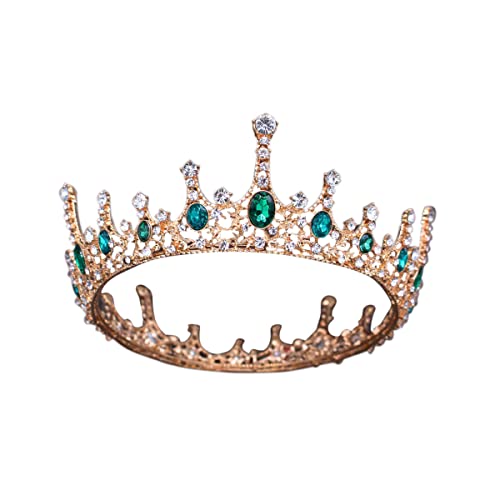 DEBAIJIA Dame Krone Frauen Krone Kopfschmuck Mädchen ​Diadem StrassBrautkrone ​Zubehör Hochzeitsfeier Braut Kronentiara Stirnband Geburtstag(06-Grün Gold) von DEBAIJIA