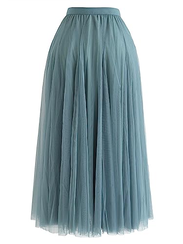 DEBAIJIA Damen Chiffon Maxirock Sommer Floral Gedruckt Tragevarianten Damen Elegant Hohe Taille Lange Röcke Kleid (Grün Blau von DEBAIJIA