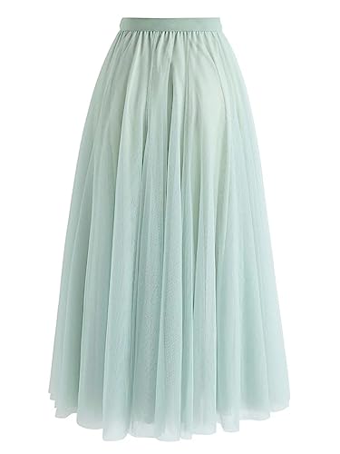 DEBAIJIA Damen Chiffon Maxirock Sommer Floral Gedruckt Tragevarianten Damen Elegant Hohe Taille Lange Röcke Kleid (Hellgrün von DEBAIJIA