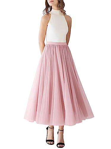 DEBAIJIA Damen Chiffon Maxirock Sommer Floral Gedruckt Tragevarianten Damen Elegant Hohe Taille Lange Röcke Kleid (Rosa von DEBAIJIA