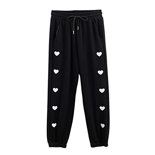 DEBAIJIA Damen Jogginghose Sporthose Baumwolle Lang Freizeithosen Elastic Bund Loose Pants Hohe Taile mit Taschen Herbst Winter(Schwarz-XL) von DEBAIJIA