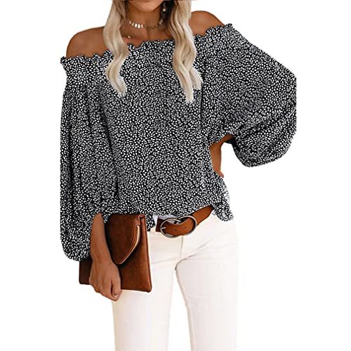 DEBAIJIA Damen Langarmshirt Schulterfrei Sexy Langarm Tops Lockere Passform Pullover Basic Casual Sanft Frühling Herbst (B-Schwarz-M) von DEBAIJIA