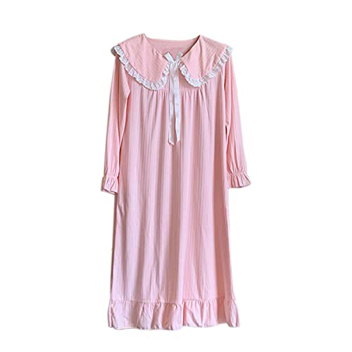 DEBAIJIA Damen Nachthemd Nachtwäsche Schlafkleid Frauen Schlafanzug Langarm Nightshirt Sleepshirt Rundhals Lässige Süß (Rosa-XL) von DEBAIJIA