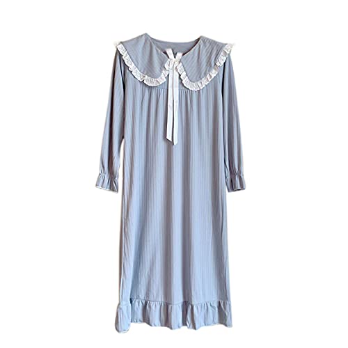 DEBAIJIA Damen Nachthemd Nachtwäsche Schlafkleid Frauen Sleepshirt Schlafanzug Langarm Nightshirt Rundhals Lässige Süß (Hellblau-2XL) von DEBAIJIA