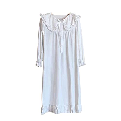 DEBAIJIA Damen Nachthemd Nachtwäsche Schlafkleid Frauen Sleepshirt Schlafanzug Langarm Nightshirt Rundhals Lässige Süß (Weiß-2XL) von DEBAIJIA