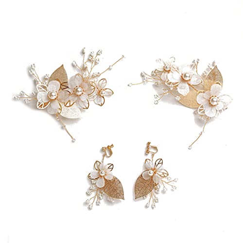 DEBAIJIA Damen Prinzessin Haarschmuck Haarspange Hochzeit Brautjungfer Kristall Kopfschmuck mit Ohrring Blume ​Mädchen Haaraccessoire (03-Weiß) von DEBAIJIA