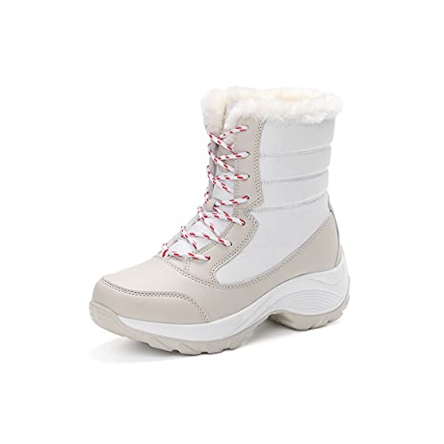 DEBAIJIA Damen Schneestiefel Thermostiefel Winterstiefel Warm Gefütterte Stiefel Weiche Winterschuhe Rutschfest 39 EU Weiß (Etikettengröße:39) von DEBAIJIA