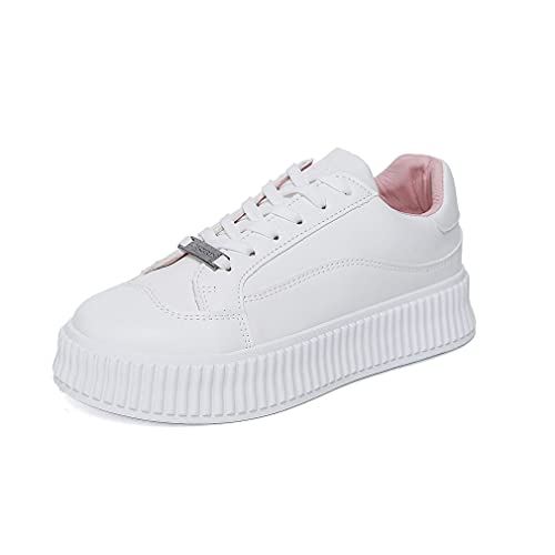 DEBAIJIA Damen Sneaker Laufschuhe Freizeitschuhe Klassisch Weiße Turnschuhe Sportschuhe rutschfeste Straßenlaufschuhe Walkingschuhe EU 35 B-Weiß Rosa von DEBAIJIA