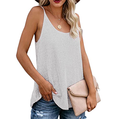 DEBAIJIA Damen Tank Top Ärmellose Stricken Unterhemd Basic Weste Lose Lässige Racerback Ribbed Round Neck Leibchen Atmungsaktiver Sommer (Weiß-2XL) von DEBAIJIA